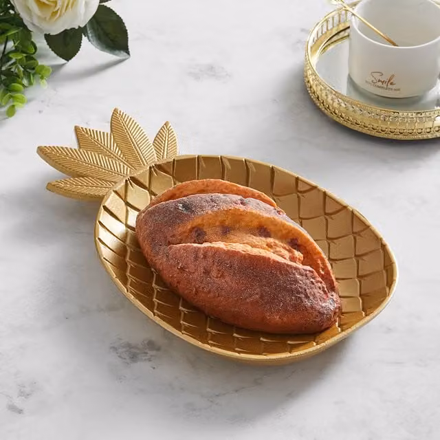 Livingandhome Gold Solid Wood Oval Serving Bowl, Diameter: 21.5 cm
