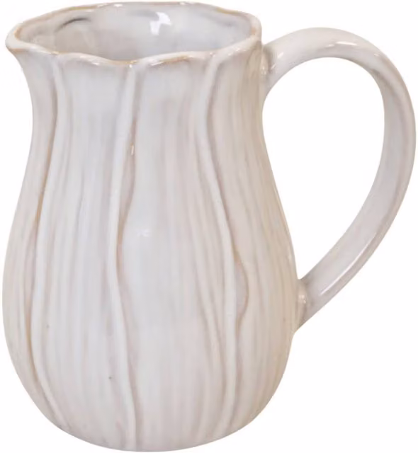 Four Candle Small Natural Ceramic Petal Shape Jug in White, Height: 14 cm