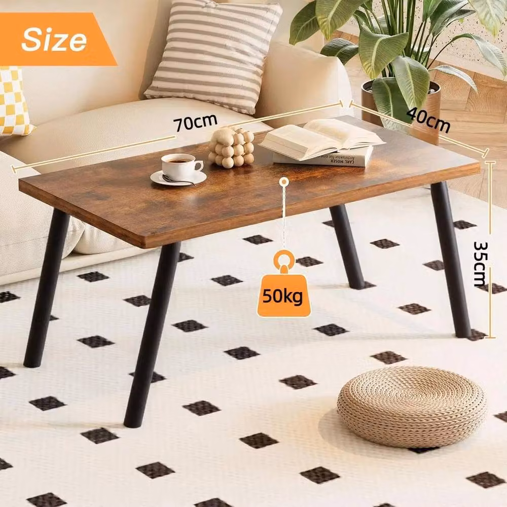 FORGEVIO Rectangular Rustic Wood and Metal Farmhouse Coffee Table, Multicolour, W/D/H: 70 x 40 x 40 cm – 2