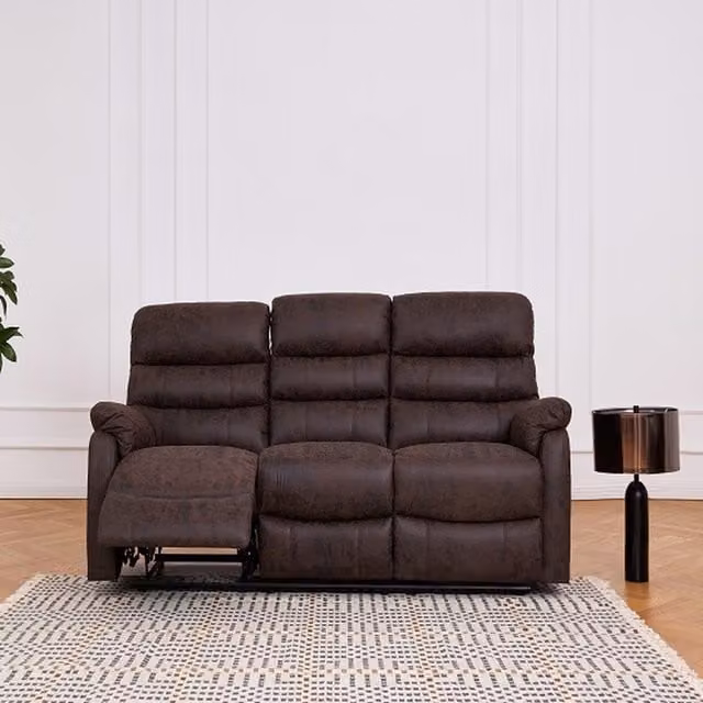 Maxie 3-Seater Manual Recliner Sofa Suite in Brown Air Leather