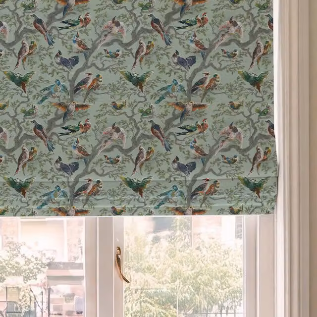 House Llewelyn-Bowen Birdity Absurdity Made To Measure Roman Blind in Emerald Green