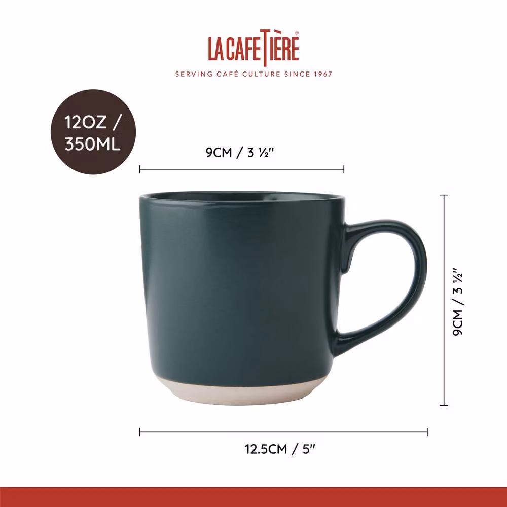 La Cafetiere Set of 4 Green Ceramic Coffee Mugs, 350 ml – 6