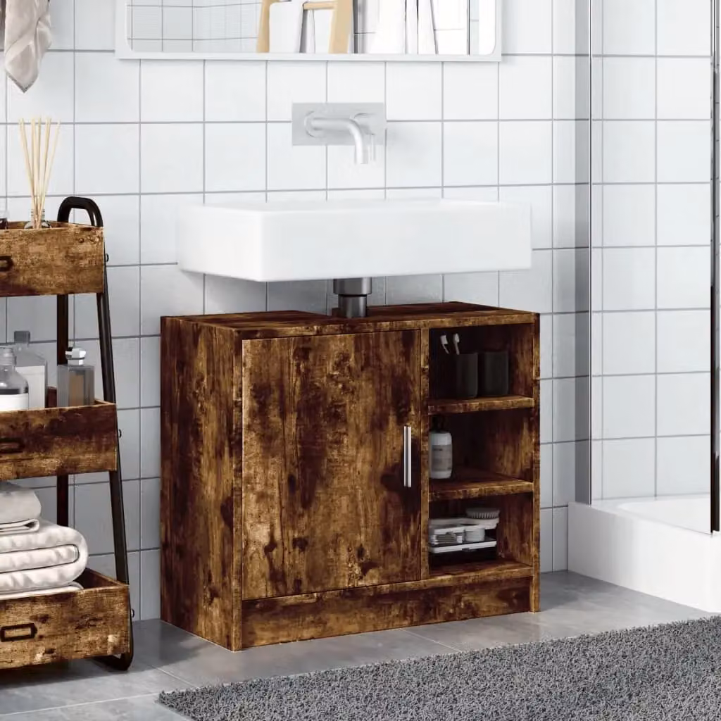 Berkfield Home Smoked Oak Sink Cabinet in Brown, W/D/H: 63 x 29 x 55 cm – 3