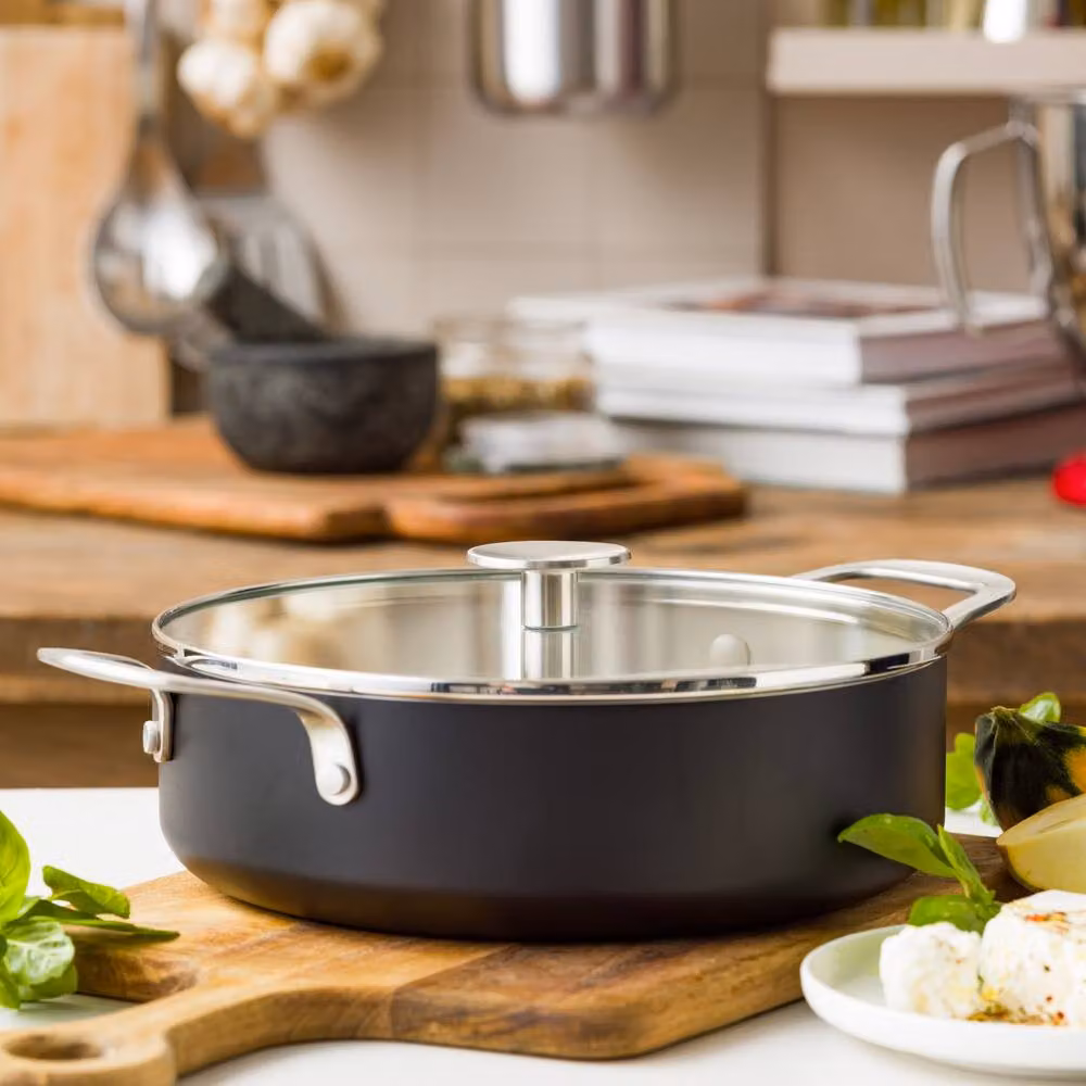 KitchenAid Black Aluminium Ceramic Non-Stick Sauté Pan with Glass Lid, 24 cm, 3.1 l – 4