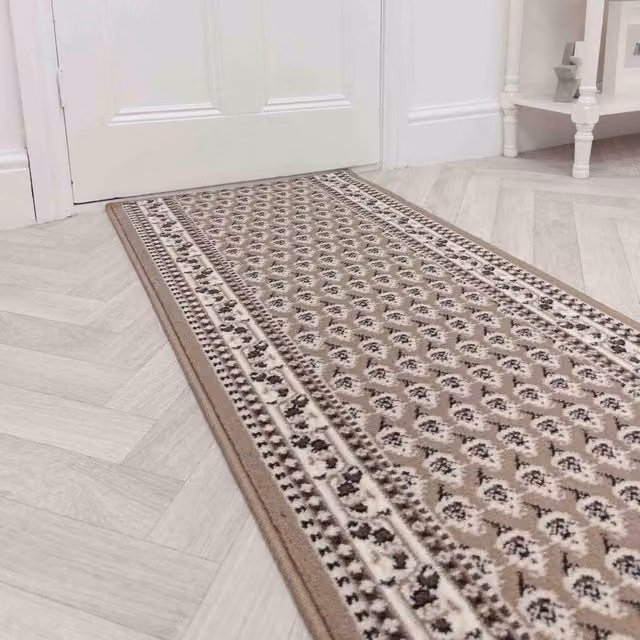 runrug Peacock Hallway Carpet Runner Rug in Beige, W: 60 cm x L: 360 cm