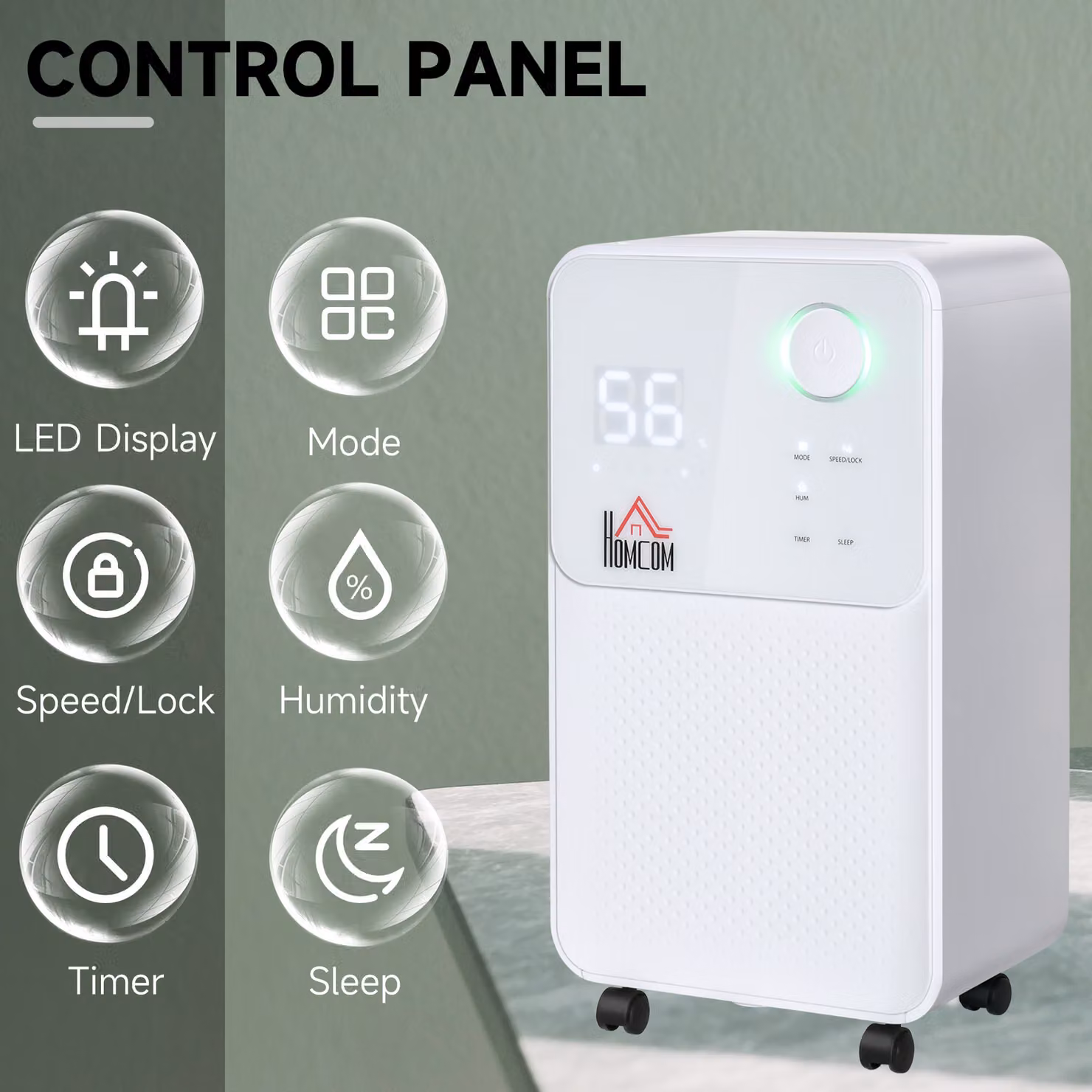 HOMCOM 12L White Low-Energy Dehumidifier with 24H Timer and 4 Modes – 4