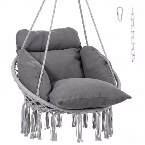 Outsunny Boho Egg Hanging Chair with Soft Cushion in Dark Grey, W/D/H: 120 x 80 x 60 cm