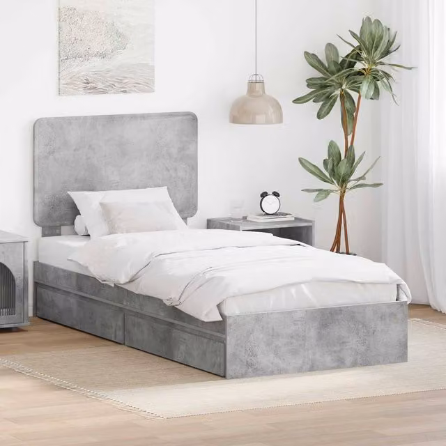 Berkfield Home Modern Storage Bed in Concrete Grey, Engineered Wood, W/D/H: 90 x 190 cm – 1