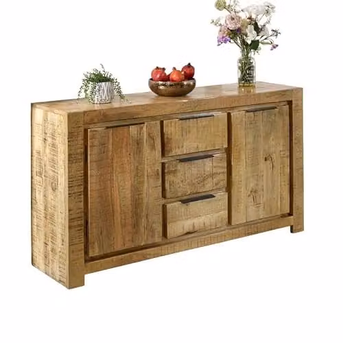 Adorable Lifestyle Surrey Large Sideboard with 2 Doors and 3 Drawers in Brown Solid Mango Wood, W: 145 cm, D: 40 cm, H: 80 cm – 1