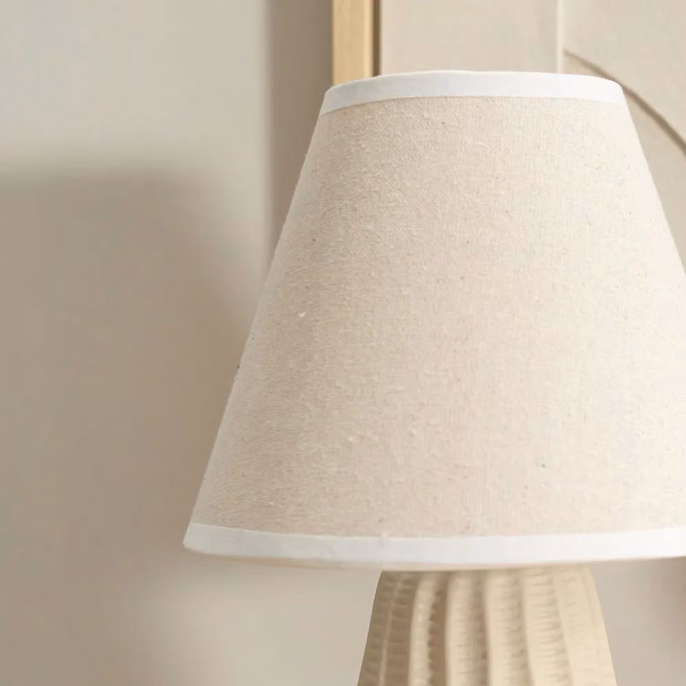 ValueLights Saskia Pair of Beige Ceramic Table Lamps with Fabric Tapered Shades – 3
