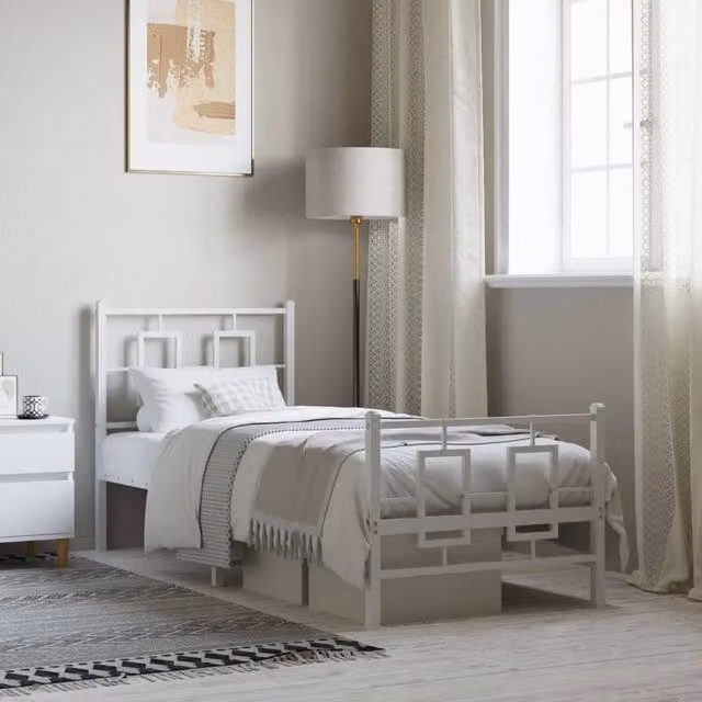 Berkfield Home Metal Bed Frame with Footboard, White, W: 80 cm, L: 200 cm – 1