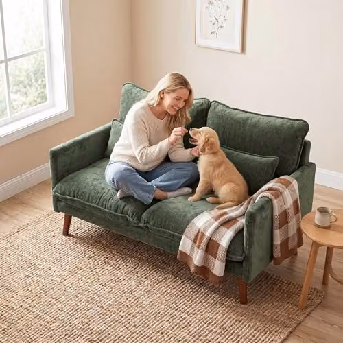 HOMCOM 2 Seater Modern Velvet Sofa in Green, W: 131 cm, H: 78 cm, D: 83 cm – 7