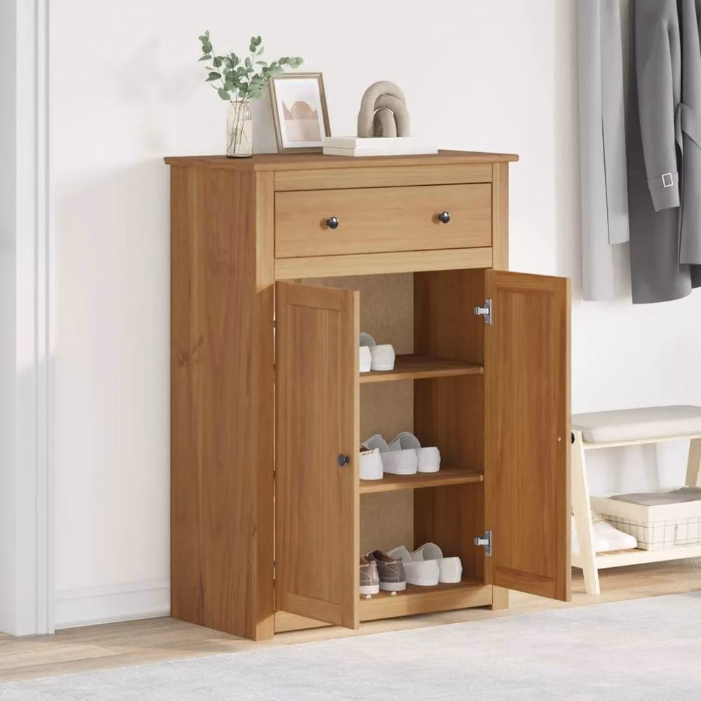Berkfield Home Panama Rustic Solid Wood Pine Shoe Cabinet in Brown, W/D/H: 80 x 40 x 114 cm – 2