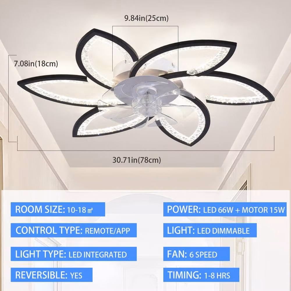 NIVOR Modern 4-Light LED Ceiling Fan with Remote Control and Timer, White and Black, Diameter: 50 cm – 2