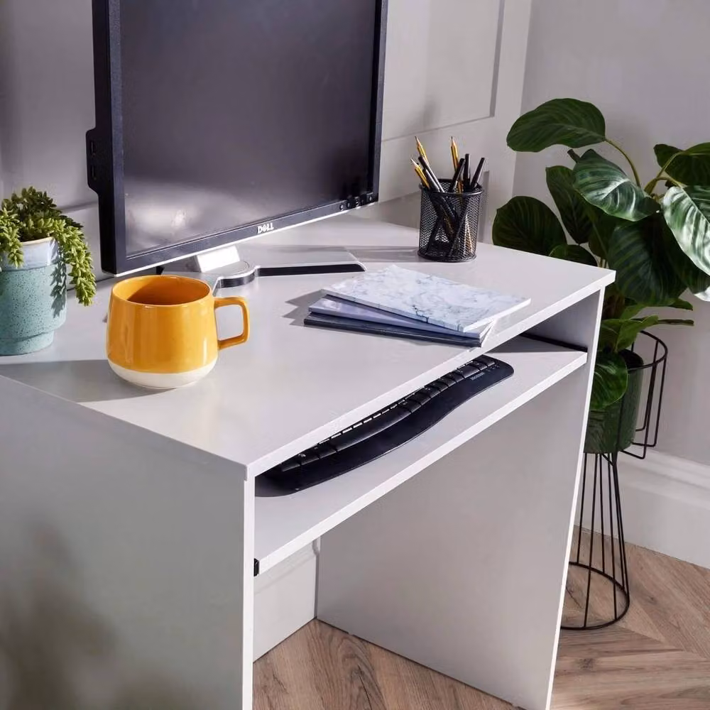 FORGEVIO Modern Computer Desk and Laptop Workstation in Grey and White – 3