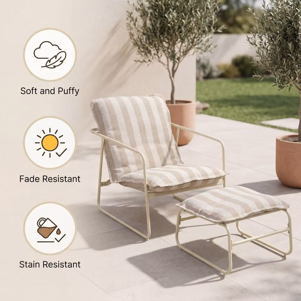 Crystals Sling Garden Lounge Chair with Footstool in Beige with Powder Coated Steel Frame and Textilene Fabric – 4