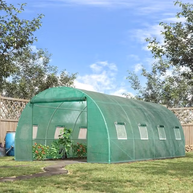 OUTSUNNY Green Walk In Polytunnel Greenhouse with Galvanised Steel Frame and Zipped Door, W/D/H: 300 x 200 x 300 cm