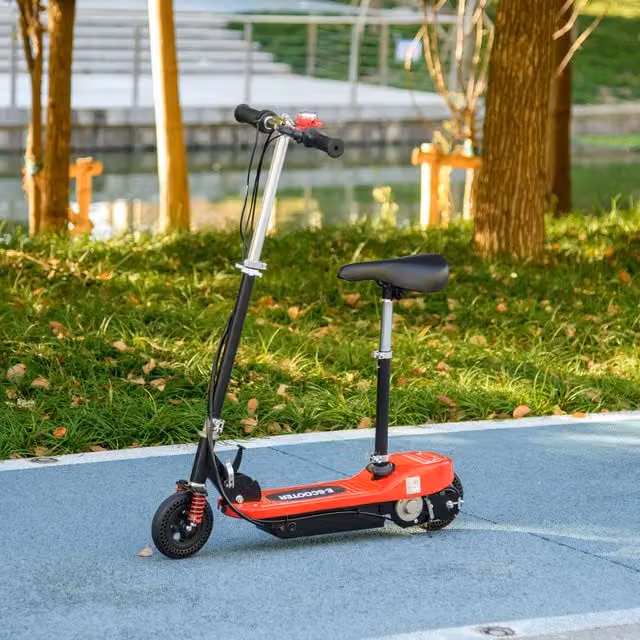 HOMCOM Red Folding Electric Ride on Powered Scooter with Brake and Warning Bell