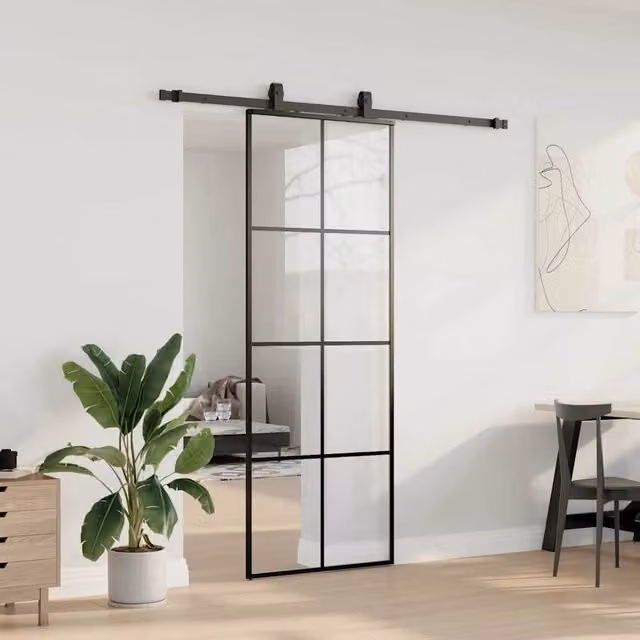 Berkfield Home Sliding Glass Door with Hardware Set, Black, W: 76 cm, H: 205 cm – 1