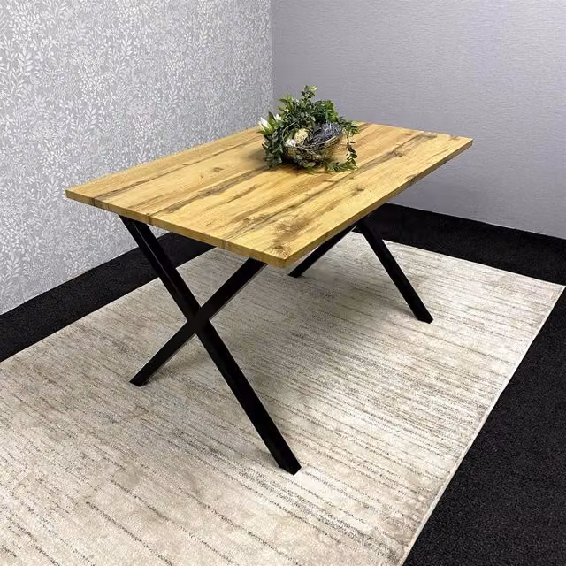 KOSY KOALA Brown Rectangular MDF Dining Table with Black Metal X-Frame Legs, W/D/H: 77 x 77 x 75 cm – 1