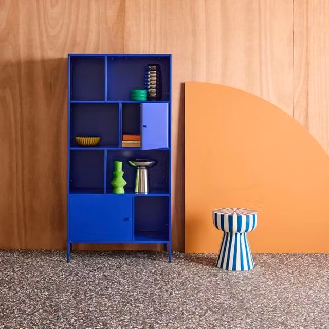 sweeek Industrial Metal Buffet Storage Unit with 8 Compartments in Blue, H: 160.5 cm x W: 80.0 cm x D: 28.0 cm