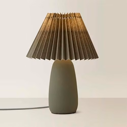 ValueLights Taggie Green Ceramic Table Lamp with Paper Origami Shade