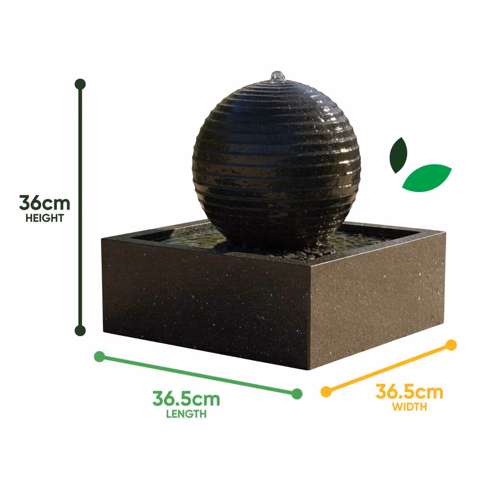 Gardenwize Solar Black Granite Finish Water Feature with Rechargeable Battery Back Up, W/D/H: 36.5 x 36.0 x 36.5 cm – 2