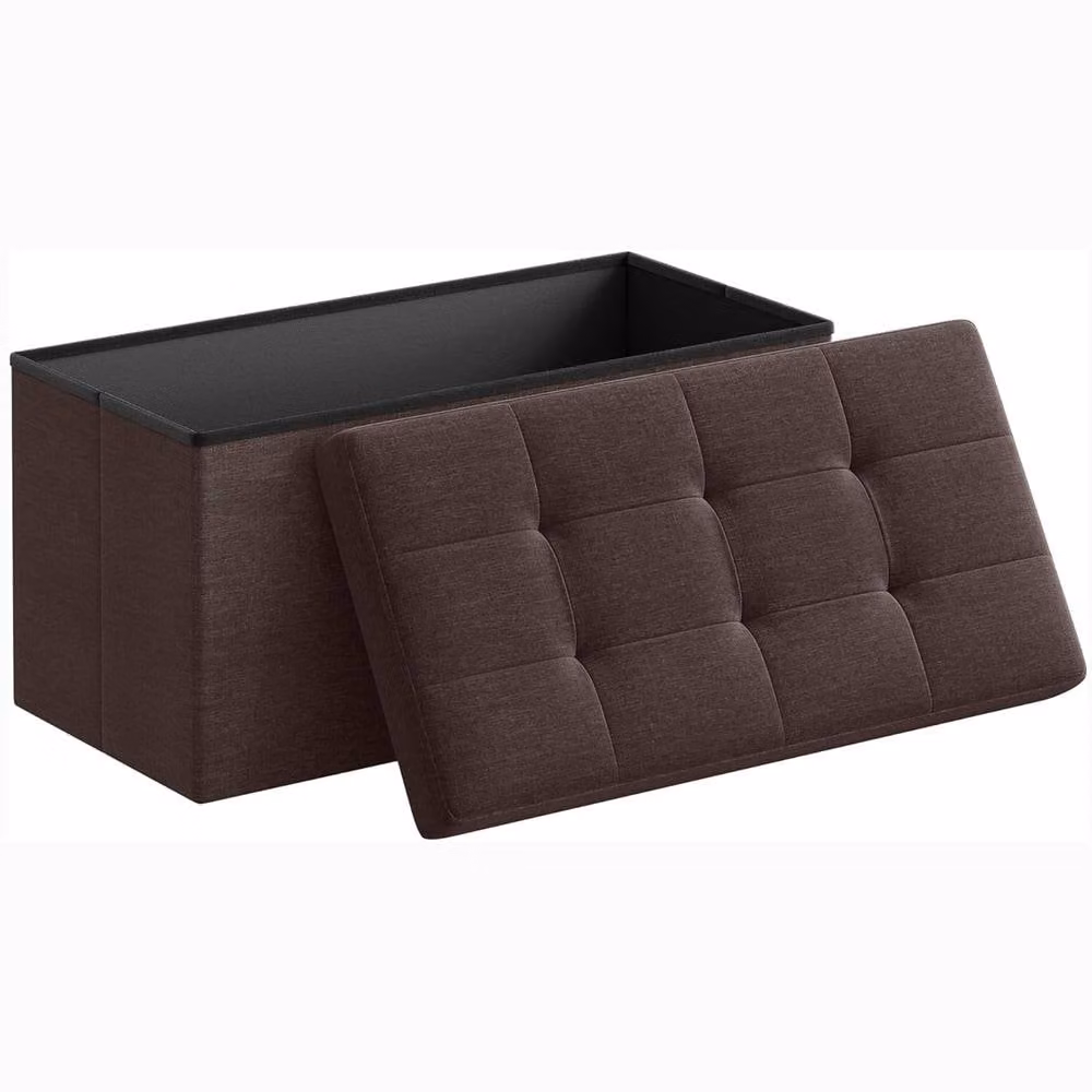 Dprodo Linen Storage Ottoman and Folding Foot Rest Stool in Brown, W/D/H: 76 x 38 x 38 cm – 2