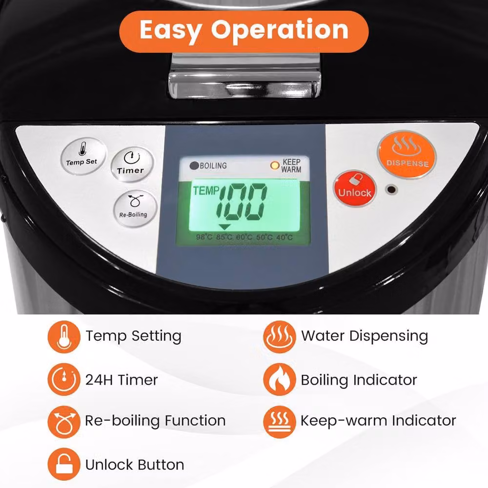 Costway Instant Hot Water Dispenser Thermo Pot with 5 Temperature Settings, 5L Capacity, Silver and Multicolour – 6