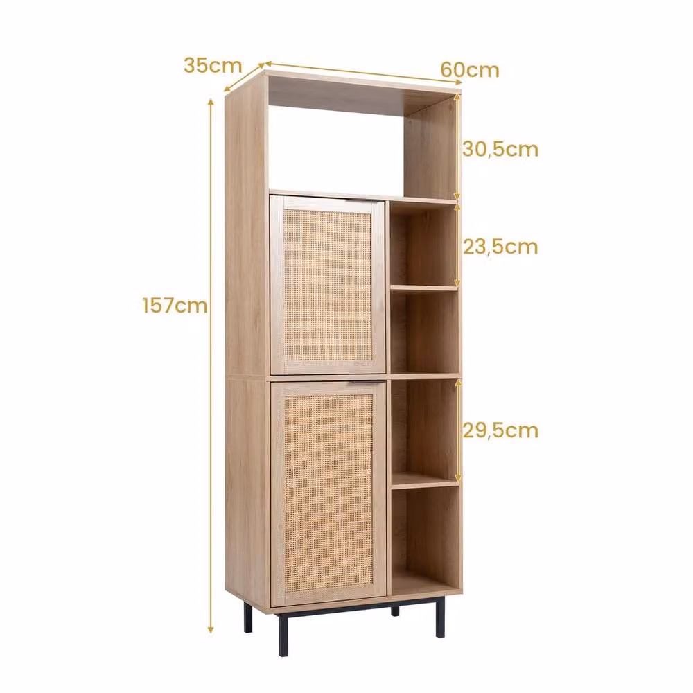 FORGEVIO Boho Rattan Kitchen Base Unit in Sand with Hinged Doors and Internal Shelves – 2