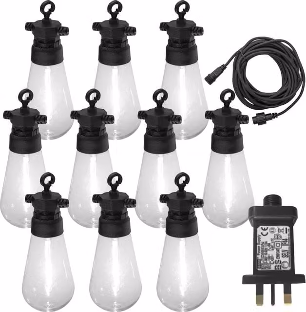 Luxform Hawaii 97171 24V Party Light Set with 10 Warm White T50 Bulbs, Black