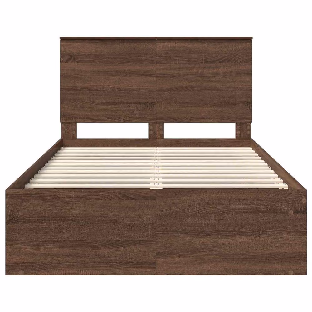 Berkfield Home Bed Frame with Headboard in Brown Oak, Solid Pine Wood and MDF, W/D/H: 120 x 190 cm – 3