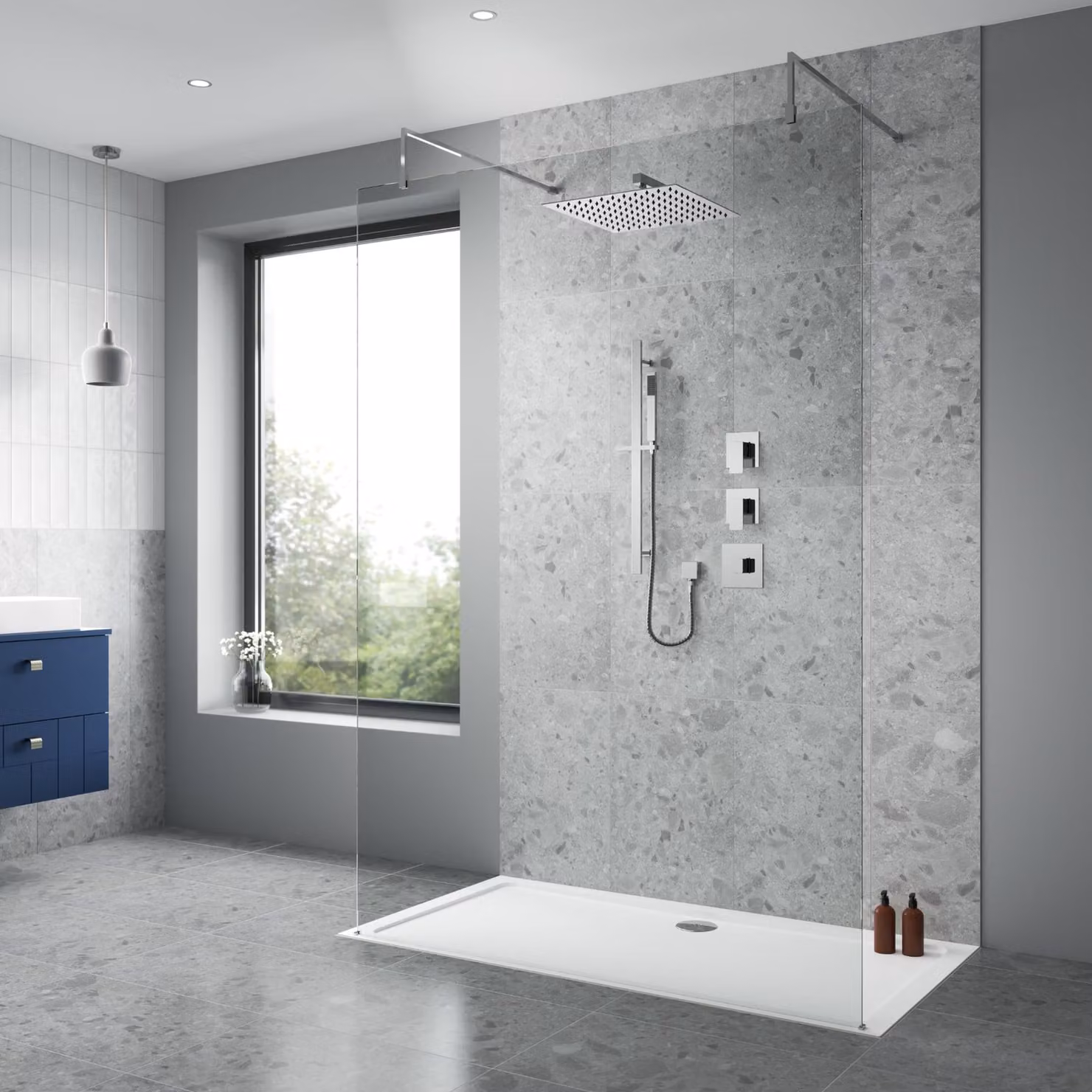 Windon Thermostatic Concealed Mixer Shower Set with Fixed Head, Stop Tap and Diverter in Chrome
