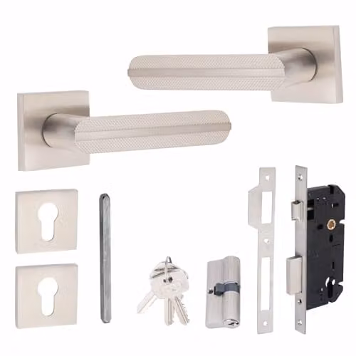 Golden Grace Euro Lock Door Set with Satin Nickel Finish and Euro Key Lock in Silver – 1
