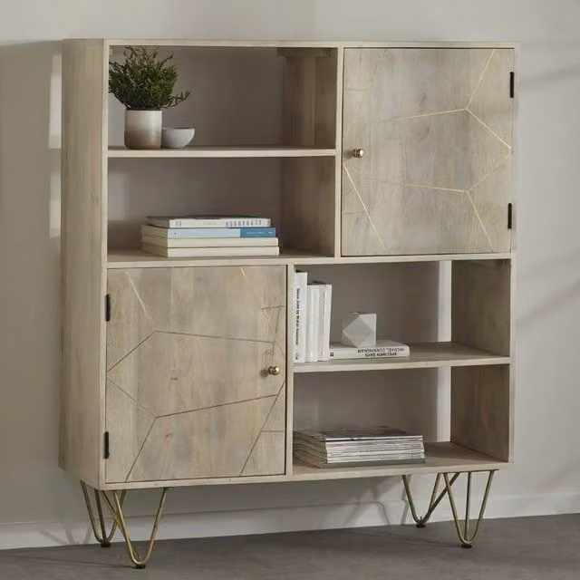 IH Design Deiondre Display Unit with Shelves and Cupboards in Light Mango and Brown