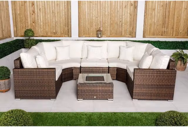 Giardino Santorini Modular U-Shape Rattan Garden Furniture Set with Cooler Table in Brown