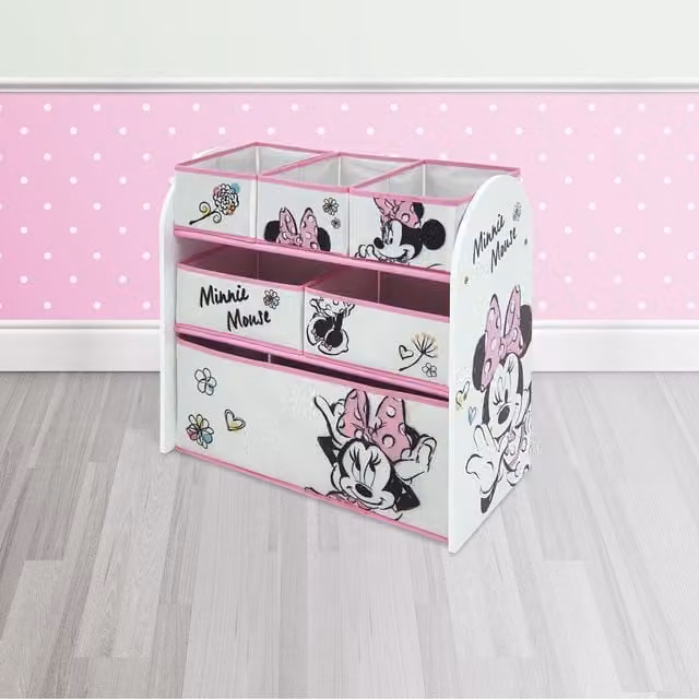 Nixy Children Minnie Mouse Classic Wooden Toy Organiser with 6 Storage Bins in White
