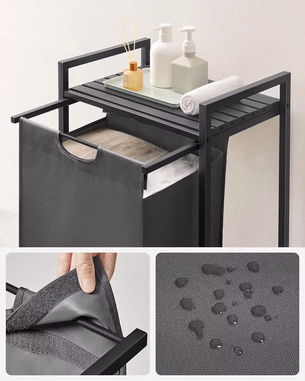 VASAGLE Large Laundry Basket with Shelf and Removable Liner in Grey – 4