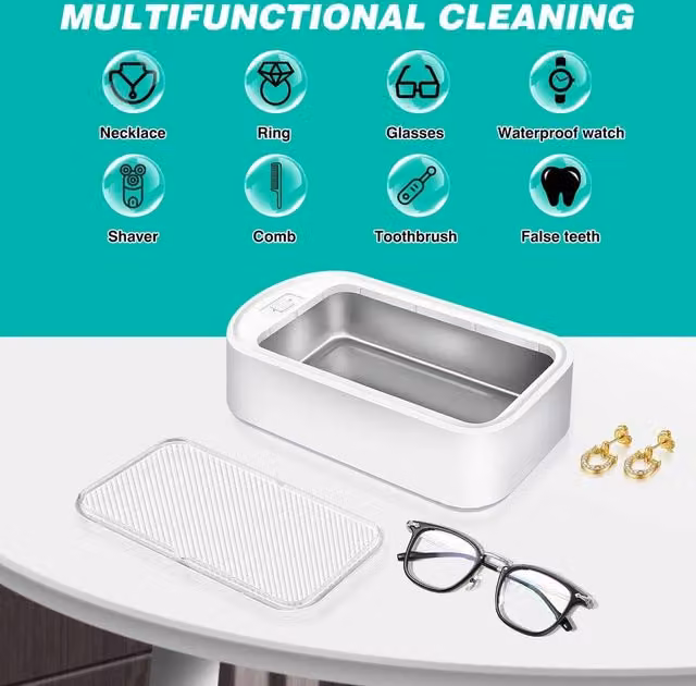 EONLION Ultrasonic Sonic Wave Cleaner Tank for Glasses, White