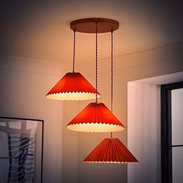 ValueLights Akira Pleated 3 Way Triple Drop Ceiling Pendant Light with LED Bulbs in Burnt Orange – 1