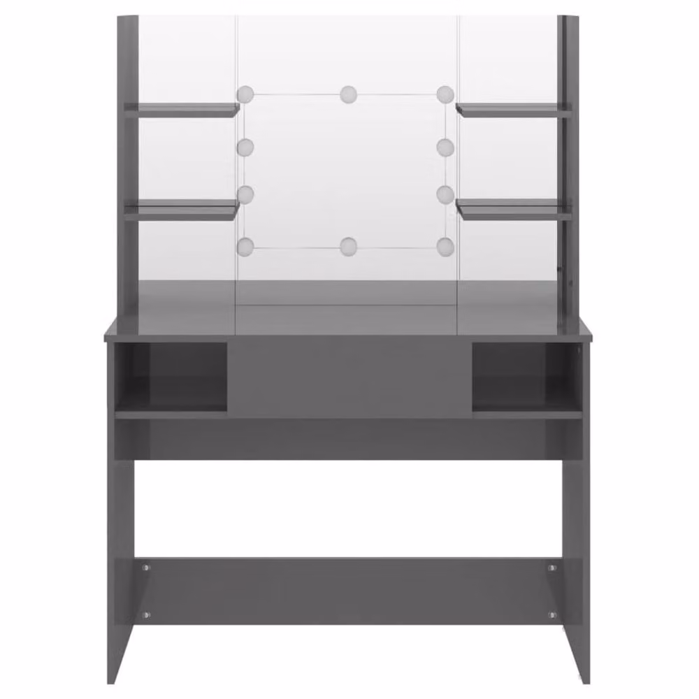 Berkfield Home Modern Makeup Table with Hollywood LED Lights in Glossy Grey, W/D/H: 100 x 40 x 135 cm – 3