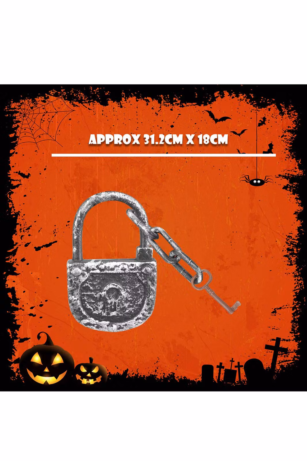VFM e-Store Silver Metal Halloween Decoration Lock, Chain and Key Set – 2
