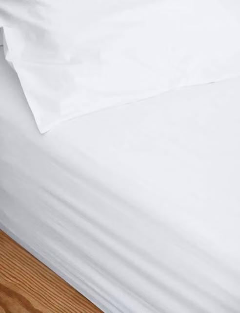 Piglet In Bed White Washed Cotton Percale Fitted Sheet, W: 200 cm x L: 200 cm