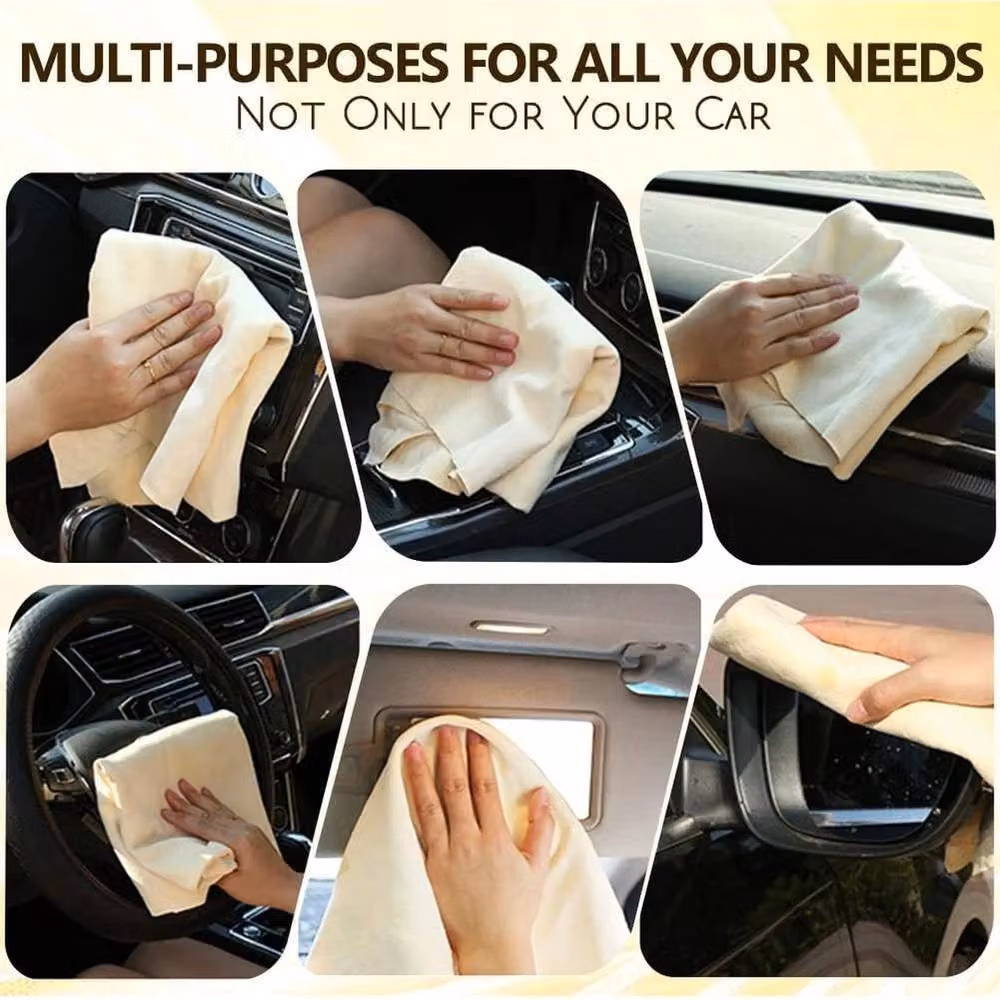 FLAVORA Large Natural Chamois Leather Car Cleaning Cloth, Beige, 0.6m2 – 2