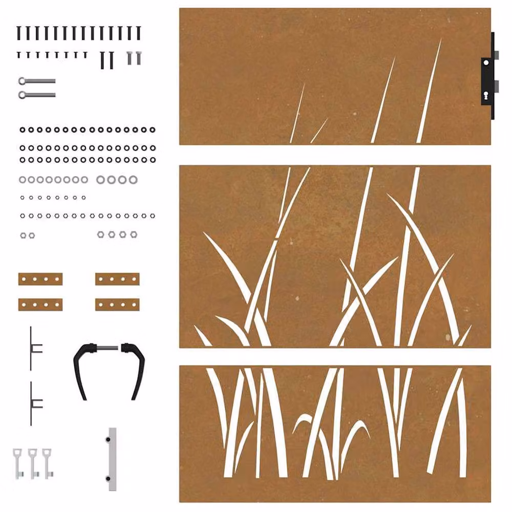 Berkfield Home Beautiful Garden Gate in Brown Corten Steel with Grass Design, W: 85 cm, H: 125 cm – 5