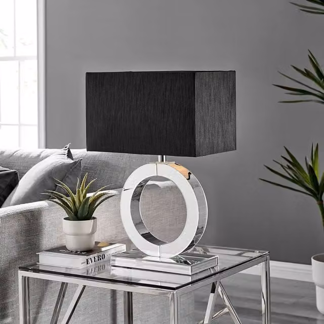 FurnitureboxUK Chloe Halo Elegant Table Lamp with Black Shade and Chrome Details