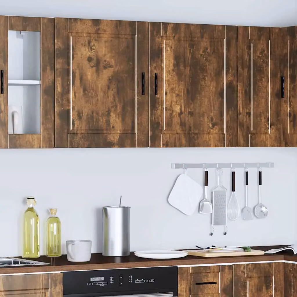 Berkfield Home Porto Kitchen Wall Cabinets, Set of 2, Smoked Oak and Black Engineered Wood – 2