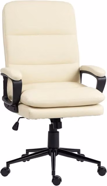 FORGEVIO Beige Synthetic Leather Executive Office Chair with Armrests and Swivel Castors