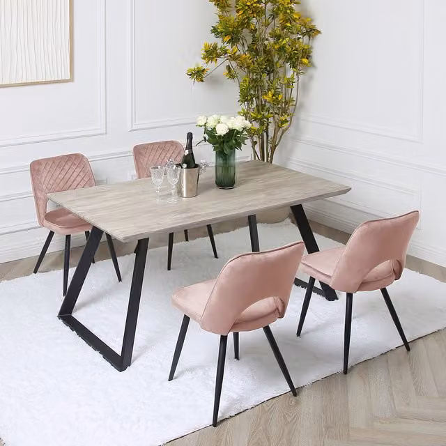 Home Garden Direct Dorchester Dining Set with Rectangular Table and 4 Chairs in Pink