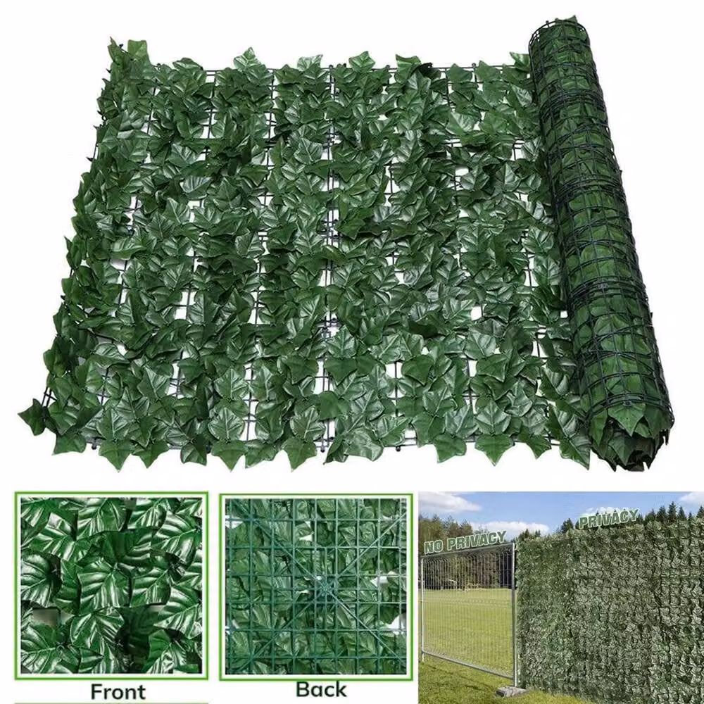 FLAVORA 2-Piece Artificial Ivy Leaf Hedge Roll Privacy Fence Screening in Green, W: 300 cm, H: 100 cm – 2